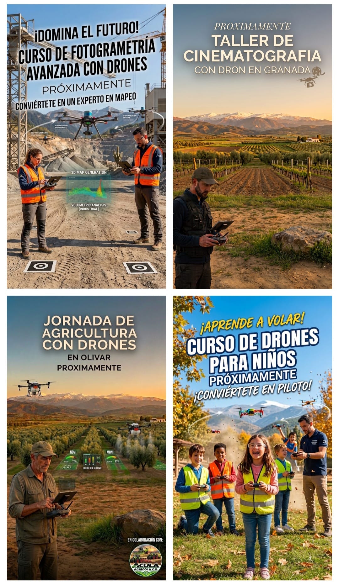 Próximas jornadas y cursos de Formadron: fotogrametría, cinematografía, agricultura con drones y drones para niños